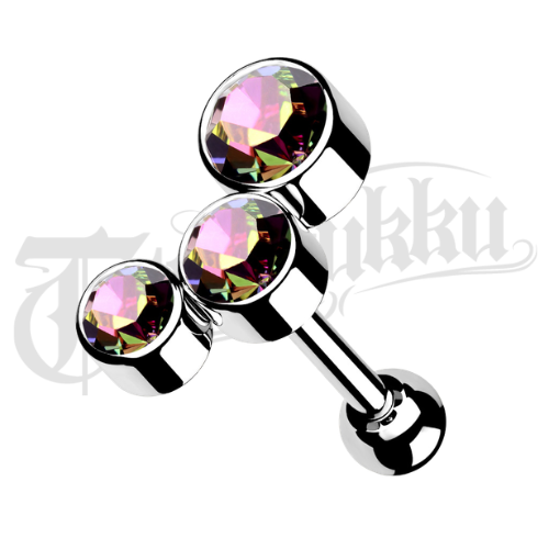 CZ Trio Barbell &ndash; Vitrail 316L